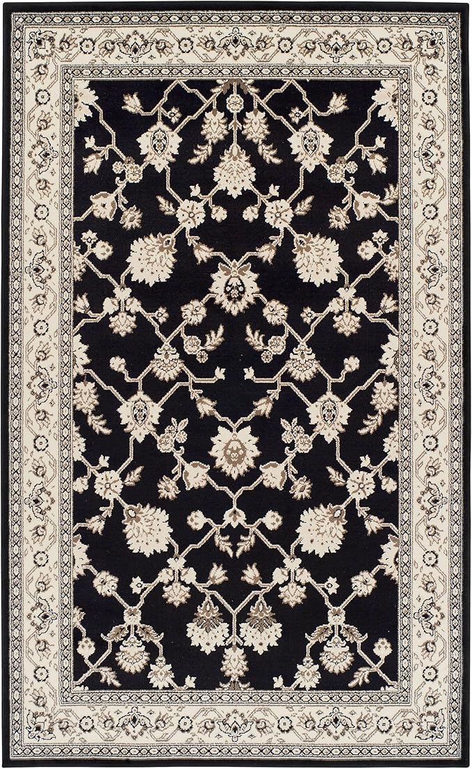 Superior Elegant Kingfield Collection Area Rug, 8mm Pile Height with Jute Backing, Classic Bordered Rug Design, Anti-Static, Water-Repellent Rugs, 5' x 8', Black