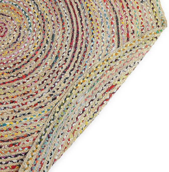 REDEARTH · Jute Cotton Chindi Area Rug - 6' Round Rug, Handwoven, Non-Shedding, Soft & Durable – Multi Tones for Home Décor in Living Room, Dining Room, Bedroom