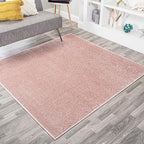 Eyely UES100P-7SQ Supersoft Haze Solid Low-Pile Indoor Area Rug, Coastal, Bohemian, Minimalist, Classic, Casual for Bedroom,Kitchen,Living Room,Non Shedding,Easy-Washing, Pink, 7' Square