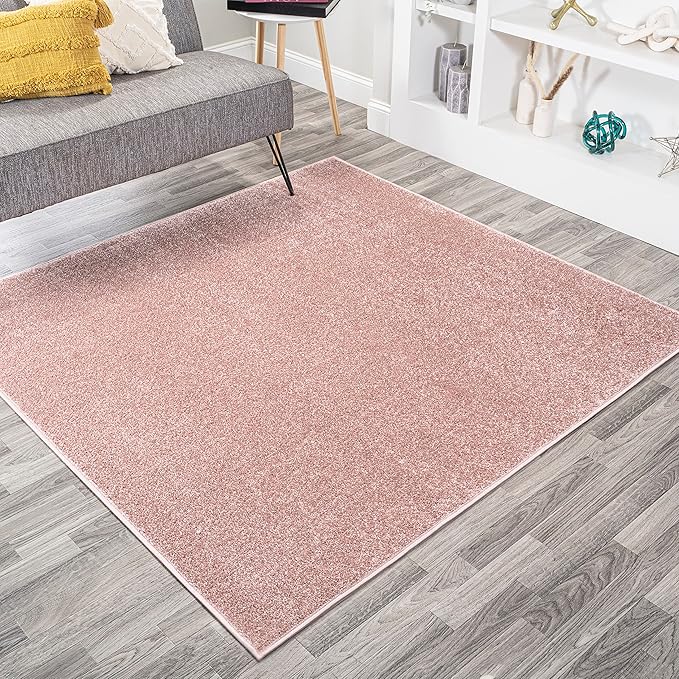 Eyely UES100P-9SQ Supersoft Haze Solid Low-Pile Indoor Area Rug, Coastal, Bohemian, Minimalist, Classic, Casual for Bedroom,Kitchen,Living Room,Non Shedding,Easy-Washing, Pink, 9' Square
