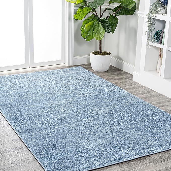 Eyely UES100F-4 Supersoft Haze Solid Low-Pile Indoor Area Rug Casual;Contemporary;Solid;Traditional, Bedroom, Kitchen, Living Room, Easy-Cleaning, Non-Shedding, 4 X 6, Classic Blue