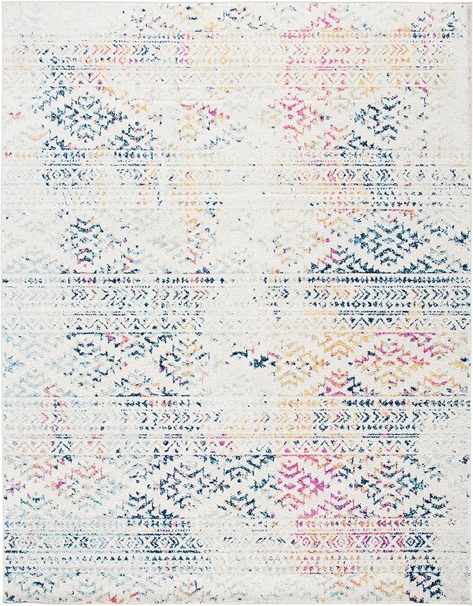SAFAVIEH Area Rug 9x12 - Tulum Collection - Large - Ivory & Blue, Moroccan Boho Tribal Design, Non-Shedding & Easy to Clean, Ideal for Living Room, Bedroom, Dining Space (TUL272C)