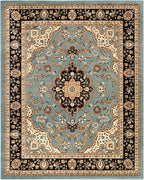 Well Woven Barclay Collection Medallion Kashan Light Blue 9x12 Area Rug - for Living Room, Bedroom, and Dining Room