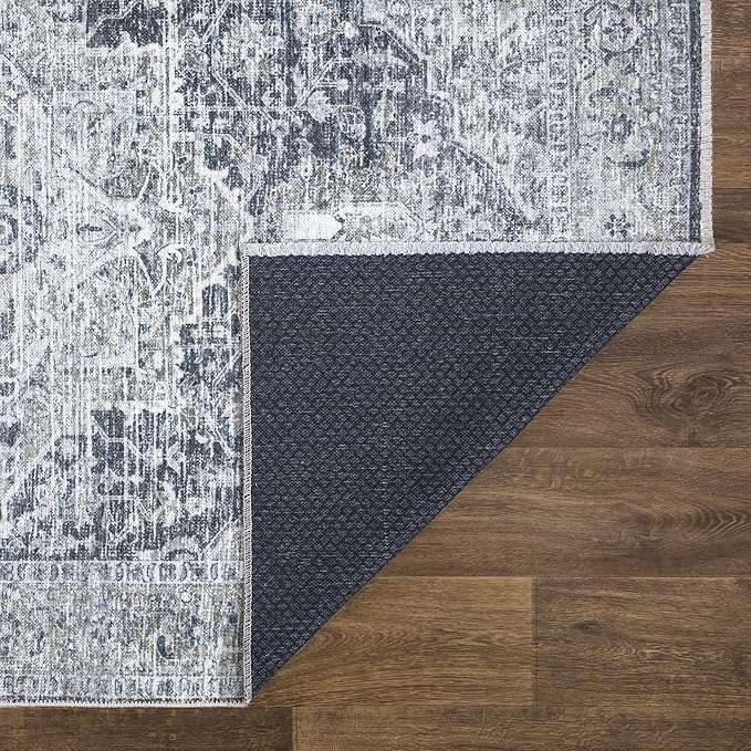 Bloom Rugs Caria Washable Non-Slip 3x5 Rug - Gray/Dark Blue Traditional Area Rug for Living Room, Bedroom, Dining Room, and Kitchen - Exact Size: 3' x 5'