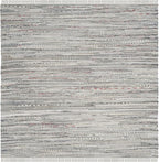 SAFAVIEH Rag Rug Collection Area Rug - 8' Square, Grey, Handmade Boho Stripe Cotton, Ideal for High Traffic Areas in Living Room, Bedroom (RAR121A)