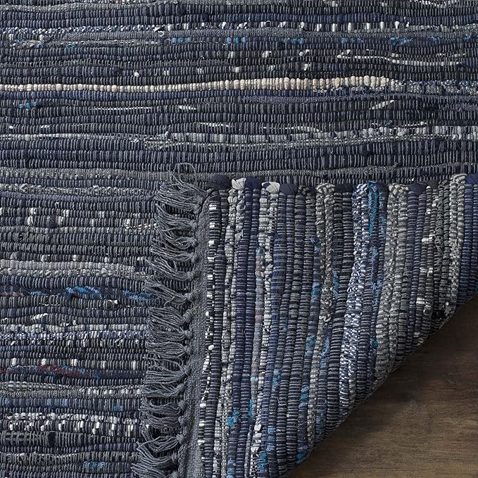 SAFAVIEH Rag Rug Collection Area Rug - 8' x 10', Ink & Multi, Handmade Boho Stripe Cotton, Ideal for High Traffic Areas in Living Room, Bedroom (RAR121C)