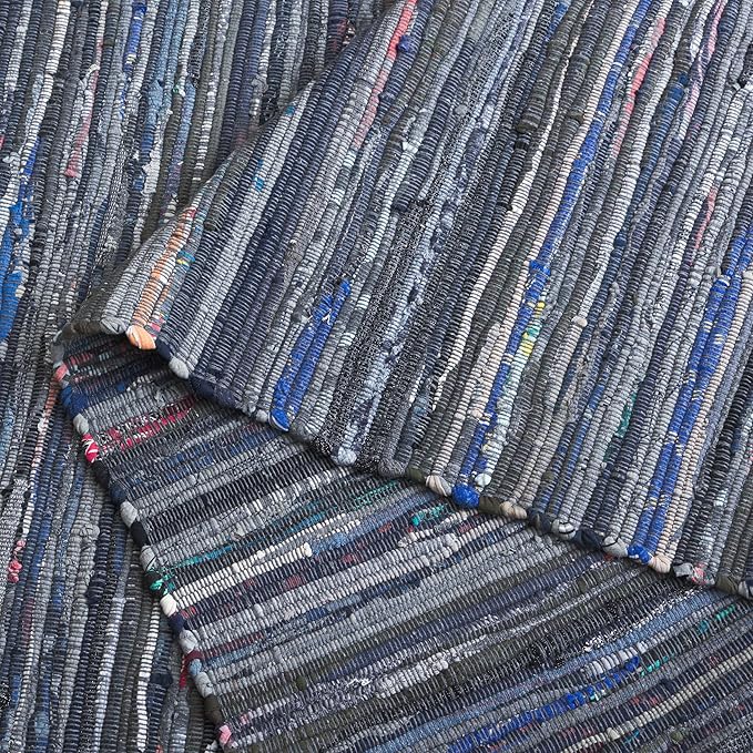 SAFAVIEH Rag Rug Collection Accent Rug - 2' x 3', Ink & Multi, Handmade Boho Stripe Cotton, Ideal for High Traffic Areas in Entryway, Living Room, Bedroom (RAR121C)