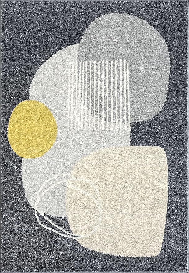 Abani Deco Collection Area Rug - Grey Minimalist Design -6' x 9' - Easy to Clean - Durable for Kids and Pets - Non-Shedding - Medium Pile - Soft Feel - for Living Room, Bedroom & Office