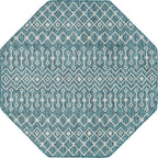 Unique Loom Outdoor Trellis Collection Area Rug - Tribal Trellis (5' 3" Octagon, Teal/ Ivory)