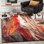 SAFAVIEH Glacier Collection Area Rug - 7'8" Square, Red & Multi, Modern Abstract Design, Non-Shedding & Easy Care, Ideal for High Traffic Areas in Living Room, Bedroom (GLA126A)