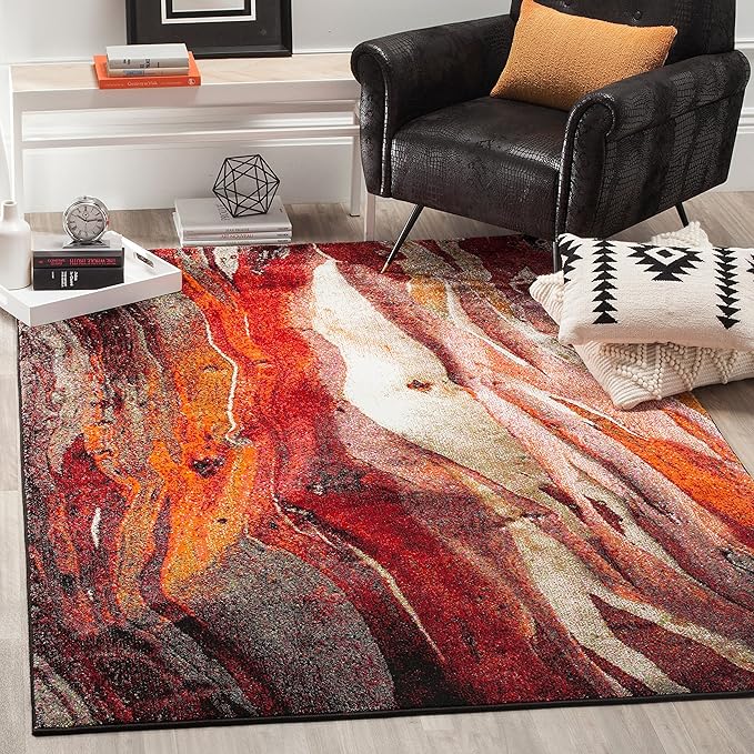 SAFAVIEH Glacier Collection Area Rug - 5'3" Square, Pink & Blue, Modern Abstract Design, Non-Shedding & Easy Care, Ideal for High Traffic Areas in Living Room, Bedroom (GLA126U)