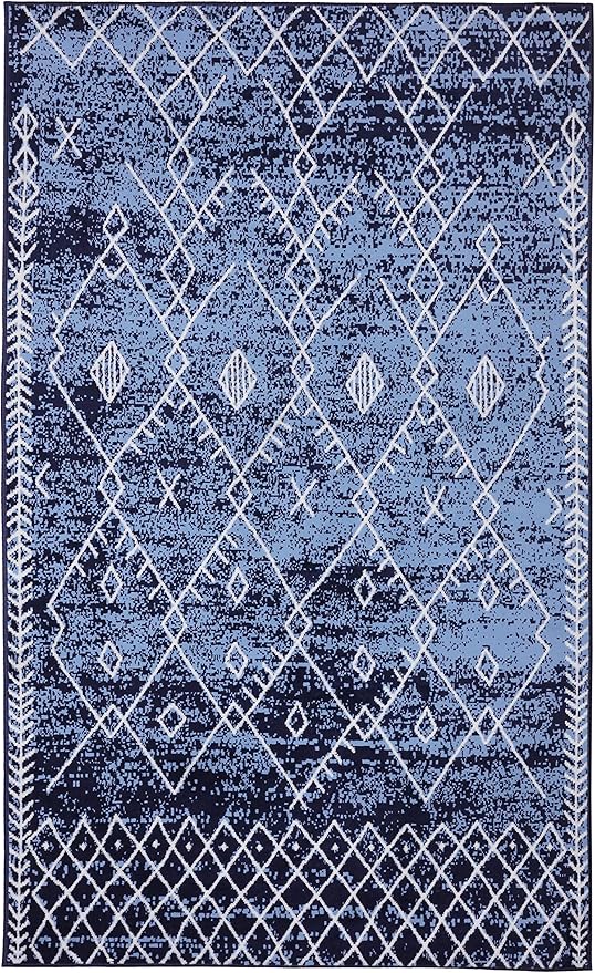 Furnish my Place Trellis Pattern Rug - 5 ft. x 8 ft, Navy, Bohemian Rug with Transitional Design