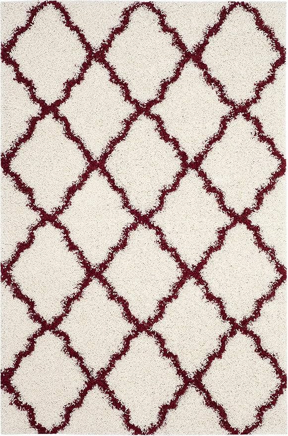 SAFAVIEH Dallas Shag Collection Area Rug - 6' x 9', Ivory & Red, Trellis Design, Non-Shedding & Easy Care, 1.5-inch Thick Ideal for High Traffic Areas in Living Room, Bedroom (SGD257R)