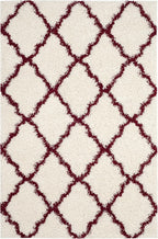 SAFAVIEH Dallas Shag Collection Accent Rug - 4' x 6', Ivory & Red, Trellis Design, Non-Shedding & Easy Care, 1.5-inch Thick Ideal for High Traffic Areas in Entryway, Living Room, Bedroom (SGD257R)