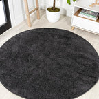 Eyely UES100I-4R Supersoft Haze Solid Low-Pile Indoor Area Rug, Coastal, Bohemian, Minimalist, Classic, Casual for Bedroom,Kitchen,Living Room,Non Shedding,Easy-Washing, Black, 4' Round