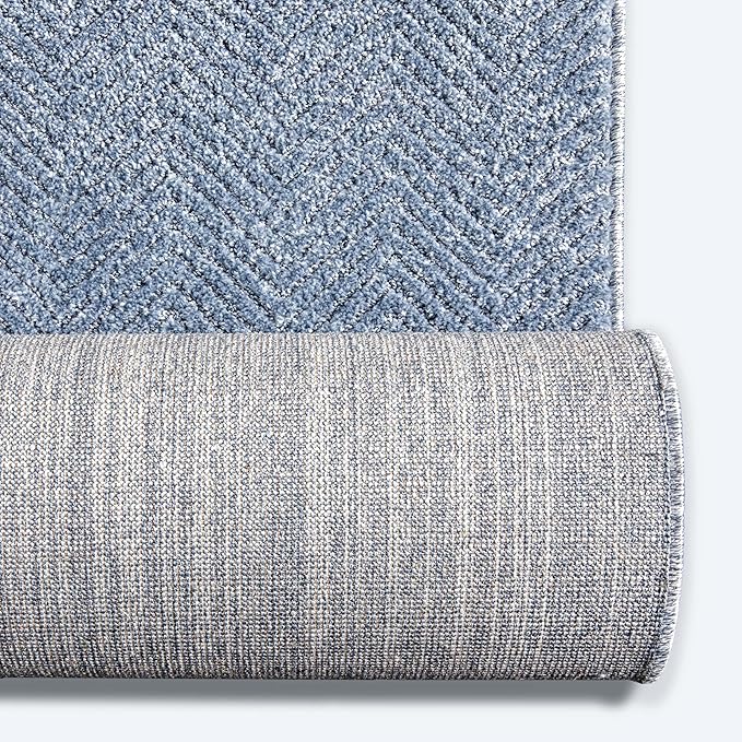 Well Woven Custom Size Hallway & Stair Runner- Harlow Pompeii Light Blue 27 Inches Wide x 6 Feet Long Runner (27" x 6') Runner Rug - Modern Chevron Pattern, Ultra-Soft, Easy-Clean