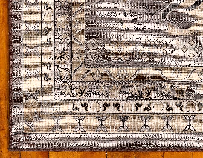 Unique Loom Taftan Collection Border Geometric Tribal Inspired Design Area Rug (4' 0 x 6' 0 Rectangular, Brown/ Tan)