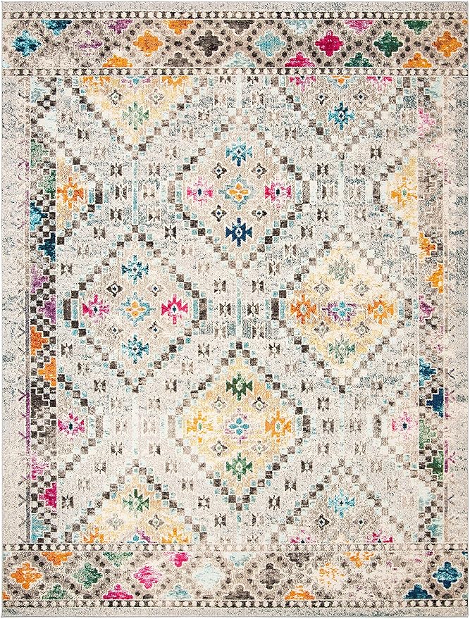 SAFAVIEH Madison Collection Area Rug - 9' x 12', Grey & Yellow, Boho Diamond Distressed Design, Non-Shedding & Easy Care, Ideal for High Traffic Areas in Living Room, Bedroom (MAD418F)