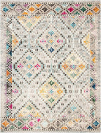 SAFAVIEH Madison Collection Area Rug - 9' x 12', Grey & Yellow, Boho Diamond Distressed Design, Non-Shedding & Easy Care, Ideal for High Traffic Areas in Living Room, Bedroom (MAD418F)