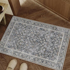 HUGEAR 2x3 Small Rug Machine Washable Area Rug Black Grey Entryway Rugs Entrance Door Mat Indoor Floral Low Pile Carpet Distressed Throw Rugs Kitchen Bedroom Office Non Slip