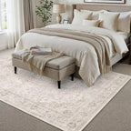 HUGEAR Area Rug 5x7 Vintage Beige Machine Washable Living Room Rugs Thin Neutral Floral Vacuumable Low Pile Carpet Bedroom Office Dining Room Laundry Room Non Slip Soft Lightweight