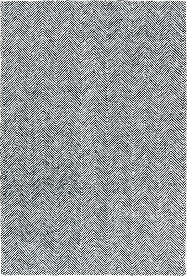 Modern Herringbone Chevron Collection Handcrafted Wool Area Rug - Durable, Zigzag Pattern, for High Traffic, Contemporary Design for Living Room, Bedroom, Dining Room Decor (Denim Blue, 5' x 8')