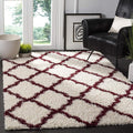 SAFAVIEH Dallas Shag Collection Area Rug - 4' Square, Ivory & Red, Trellis Design, Non-Shedding & Easy Care, 1.5-inch Thick Ideal for High Traffic Areas in Living Room, Bedroom (SGD257R)