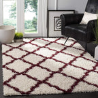 SAFAVIEH Dallas Shag Collection Accent Rug - 4' x 6', Ivory & Red, Trellis Design, Non-Shedding & Easy Care, 1.5-inch Thick Ideal for High Traffic Areas in Entryway, Living Room, Bedroom (SGD257R)