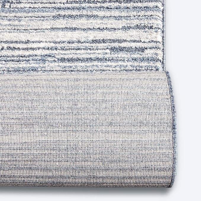 Well Woven Custom Size Hallway & Stair Runner- Harlow Delphi Blue 31 Inches Wide x 55 Feet Long Runner (31" x 55') Runner Rug - Modern Stripes Pattern, Ultra-Soft, Easy-Clean