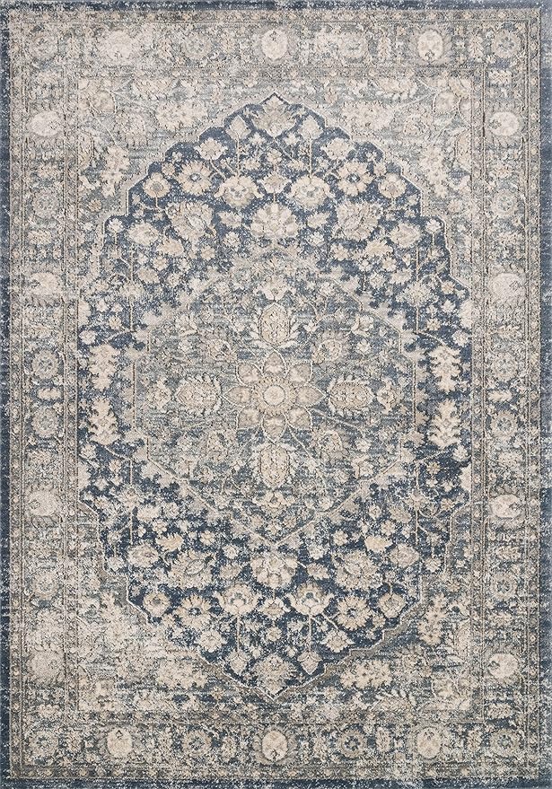 Loloi Teagan Collection TEA-01 Denim/Mist 7'-11" x 10'-6" Area Rug, Large, Soft Neutral Rug, High-Traffic for Living Room, Bedroom, Home Office, Dining Area