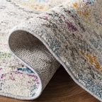SAFAVIEH Madison Collection 5' Round Grey / Yellow MAD418F Boho Diamond Distressed Non-Shedding Dining Room Entryway Foyer Living Room Bedroom Area Rug