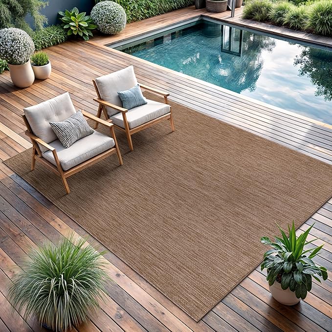 CAMILSON Outdoor Rug 5x7 Modern Area Rugs for Indoor and Outdoor Patios and Porches - Waterproof, Washable, Non-Shedding, Easy-to-Clean Outside Carpet (5 x 7, Solid - Jute)