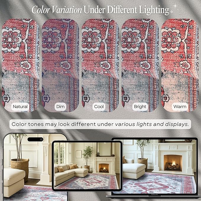 Fame Rugs Turkish Rug. Washable Vintage Oriental Antique Inspired Traditional Doormat Small Modern Area Rugs Luxury Entryway Entry Bedroom Bathroom Kitchen (402RN, 2'5 x 13'1)