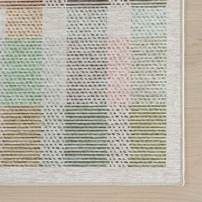 Dash & Albert Chanan Plaid Multi Machine Washable Rug, 7.5 X 9.5 Feet, Multicolored/Ivory Plaid Pattern