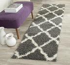 SAFAVIEH Dallas Shag Collection Runner Rug - 2'3" x 18', Dark Grey & Ivory, Trellis Design, Non-Shedding & Easy Care, 1.5-inch Thick Ideal for High Traffic Areas in Living Room, Bedroom (SGD257A)