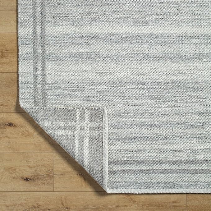 Mark&Day Wool Rugs, 2x8 Janmichael Solid and Border Gray Runner Area Rug, Grey Ivory Carpet for Hallway, Kitchen, Bedroom or Living Room (2'6" x 8' Runner)