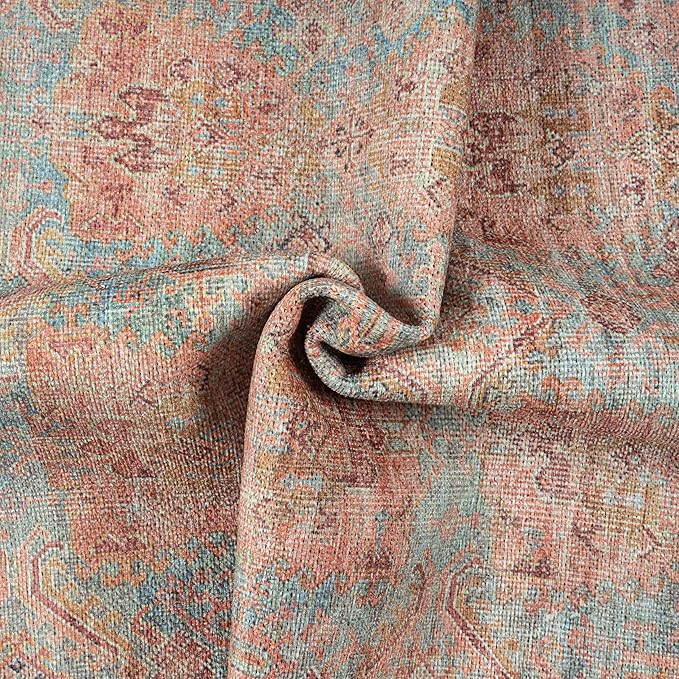 GLN Rugs Traditional Collection - Machine Washable Area Rug, Traditional Washable, Non Slip, Low Pile Chenille Rug, Living Room, Bedroom, Kitchen Rug (2'6" x 7' Terra/Multicolor 1153)