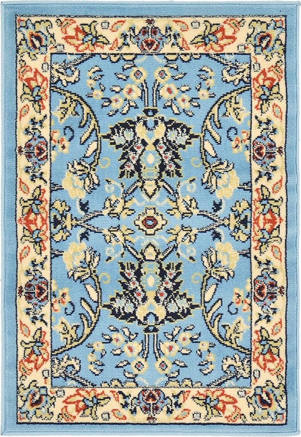 Unique Loom Sialk Hill Collection Area Rug - Washington (2' 2" x 3' 1" Rectangle Light Blue/Navy Blue)