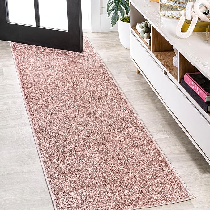 Eyely UES100P-216 Supersoft Haze Solid Low-Pile Indoor Runner Rug, Coastal, Bohemian, Minimalist, Classic, Casual for Bedroom,Kitchen,Living Room,Non Shedding,Easy-Washing, Pink, 2 X 16