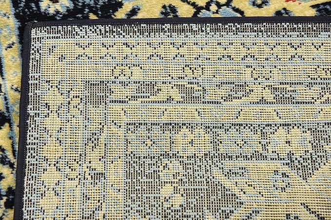 Unique Loom Taftan Collection Border Geometric Tribal Inspired Design Area Rug (2' 7 x 10' 0 Runner, Navy Blue/ Gold)