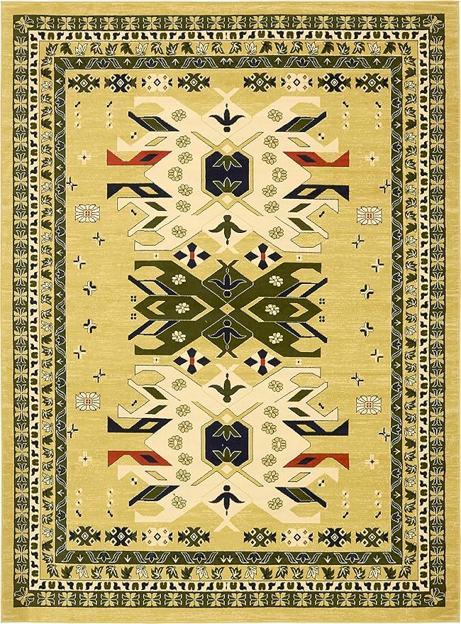 Unique Loom Taftan Collection Border Geometric Tribal Inspired Design Area Rug (9' 0 x 12' 0 Rectangular, Gold/ Gray)