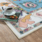 Fame Living Colorful Oushak Rug, Modern, Vintage, Turkish, Eclectic, Floral, Pastel, Washable, Area Rugs for Living Room, Dining, Bedroom, Office, Entryway, Foyer, Playroom, Nursery, 5'x6'9"