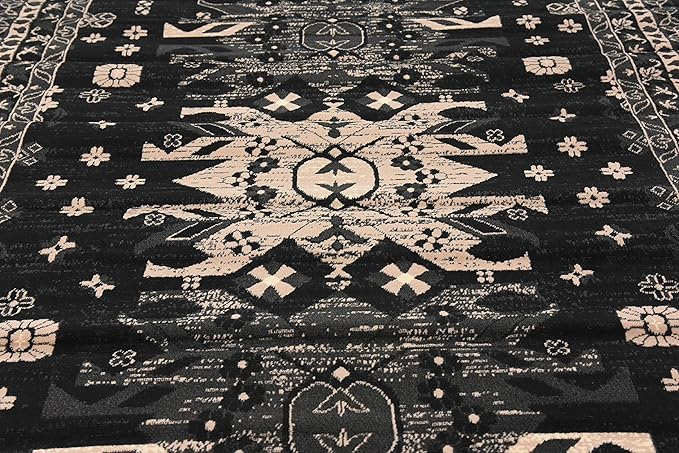 Unique Loom Taftan Collection Border Geometric Tribal Inspired Design Area Rug (6' 0 x 9' 0 Rectangular, Black/ Gray)