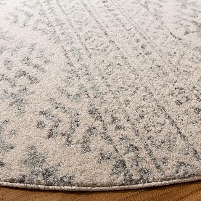 SAFAVIEH Tulum Collection Area Rug - 10' Round, Ivory & Grey, Moroccan Boho Tribal Design, Non-Shedding & Easy to Clean, Ideal for Living Room, Bedroom, Dining Space (TUL272A)