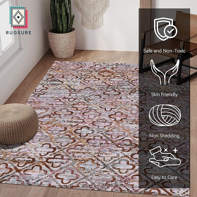 RUGSURE Washable Area Rugs, 5' x 7' - 1/6 Thick - Stain & Water Resistant Non-Slip - Perfect Resistant Rug for Living Room, Bedroom, Nursery, Pet & Child Friendly, Vibrant Colors Rugs, Purple