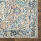 Bloom Rugs Washable Non-Slip 2x3 Rug - Blue Green/Tangerine Traditional Oriental Area Rug for Living Room, Bedroom, Dining Room, and Kitchen - Exact Size: 2' x 3'