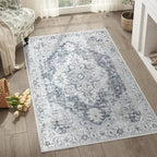 jinchan Kelda Area Rug 3x5 Washable Entryway Rug Vintage Indoor Doormat Distressed Thin Mat Lightweight Non-Slip Stain Resistant Low Pile Carpet for Kitchen Living Room Bedroom Dining Room Office Grey