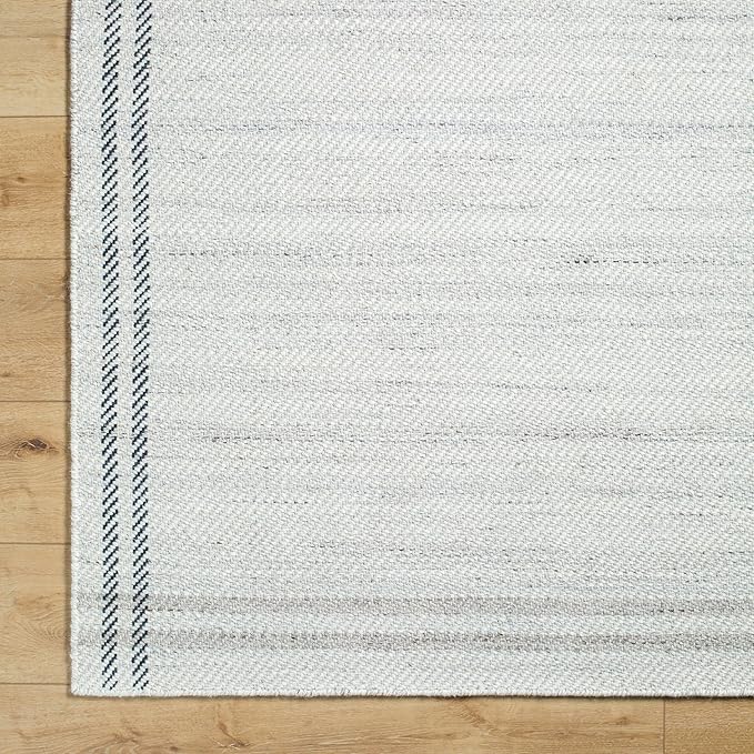 Mark&Day Wool Rugs, 5x8 Janmichael Solid and Border Gray/Ivory Area Rug, Grey Ivory Black Carpet for Living Room, Bedroom or Kitchen (5' x 7'6")