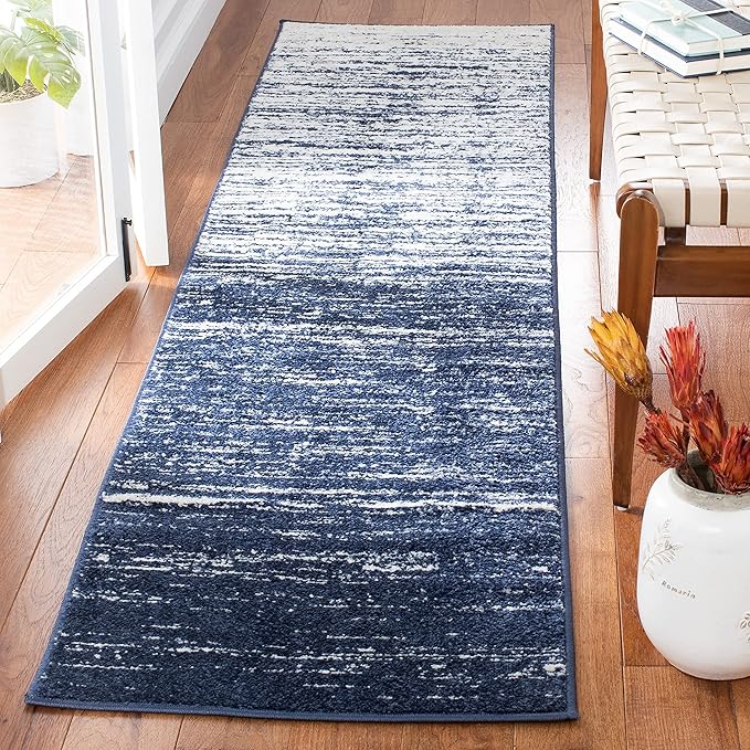 SAFAVIEH Adirondack Collection Runner Rug - 2'6" x 6', Navy & Ivory, Modern Ombre Design, Non Shedding & Easy to Clean, Ideal for Hallway, Foyer, Kitchen, Entryway, Bedroom (ADR113N)