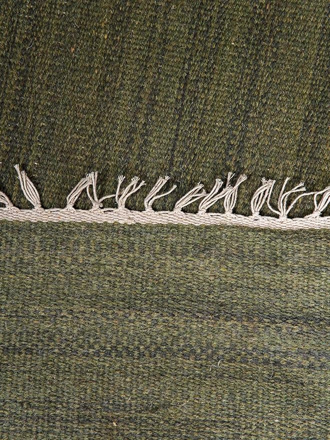 Rugsotic Carpets Hand Woven Flat Weave Kilim Wool ECO-Friendly Area Rugs - 8'x10', Rectangle Shape, Olive Color, Solid Plain Design, Low Pile Handmade Area Rugs for Living Room, Bed Room (D00111)